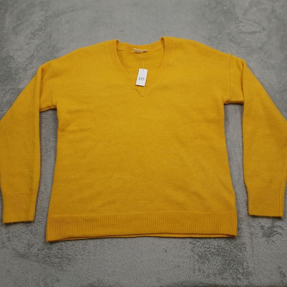 Gap Sweater Womens XS Yellow Knit Pullover V Neck Preppy Long Sleeve NWT